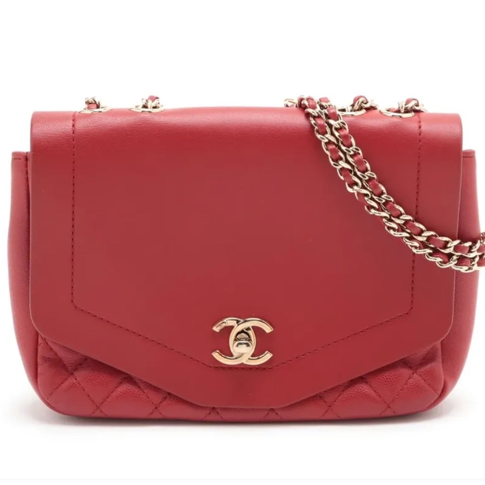 CHANEL CC QUILTED CAVIAR & LAMBSKIN LEATHER FLAP BAG RED
